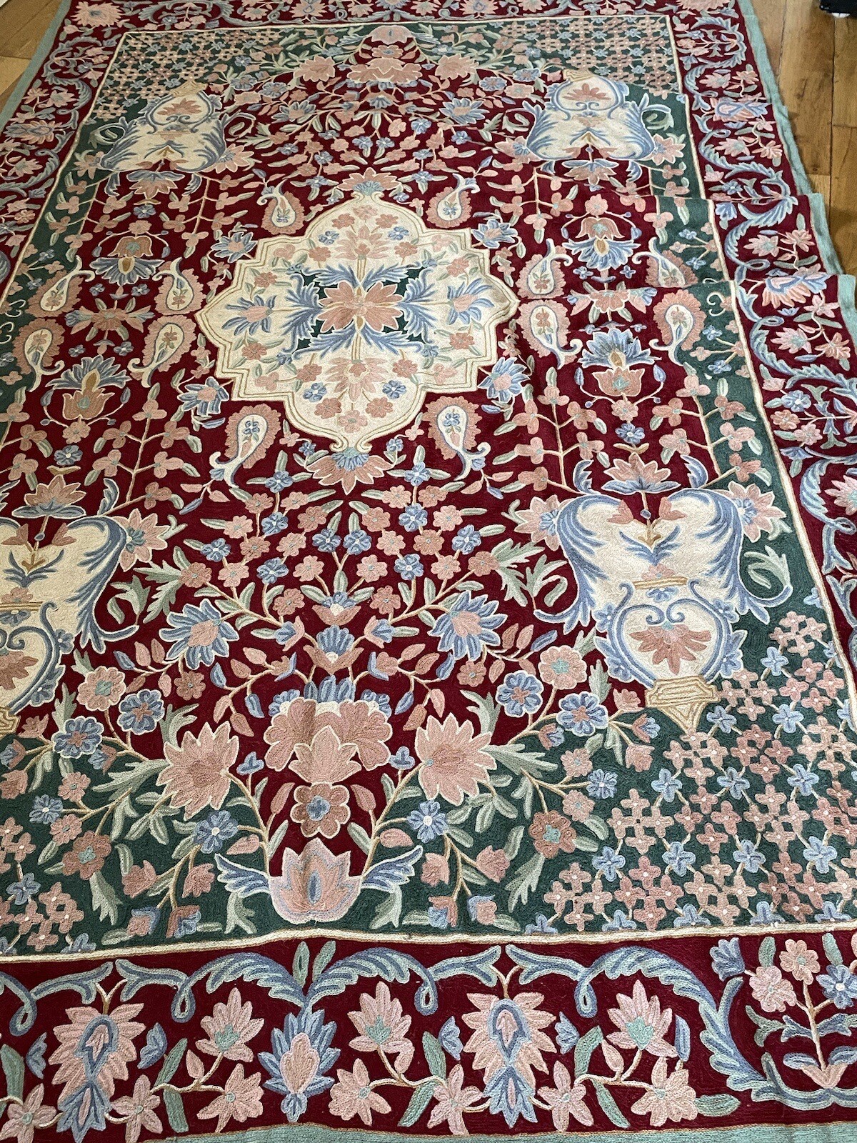 Hand embroidered Needlework Kashmiri Crewel Work Wall Hanging/Rug 178cm X 278 cm gallery