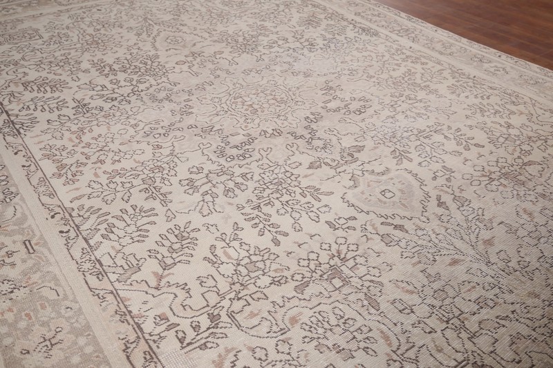 Muted Distressed Geometric Tebriz Vintage Area Rug 7x10 Handmade Living Room Rug gallery