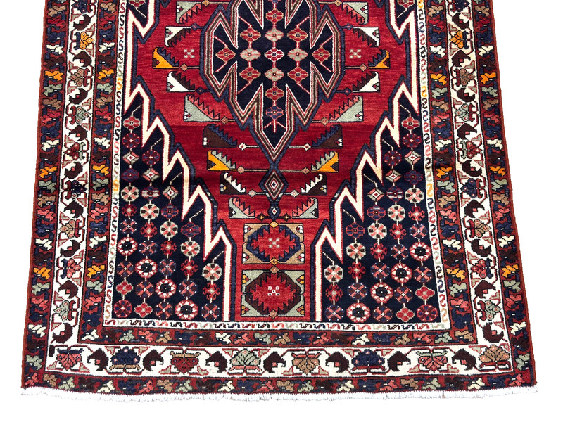 Vintage Mazlaghan Tribal Hand Knotted Wool Oriental Rug 5x6 Red Geometric Boho gallery