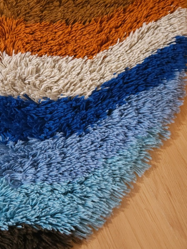 DESSO Allegro shag round Rug dralon wool blue brown vintage Mid Century 60s 70s gallery