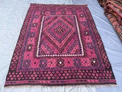 Magenta Pink Faded Kilim Rug Vintage Boho Tribal Luxury Dining Area Rug
