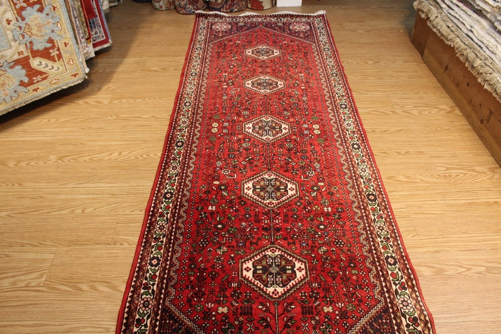 10FT. LONG HALL RUNNER RED BACKGROUND Handmade Bidjar rug Sheraz Design 3'4"x10'