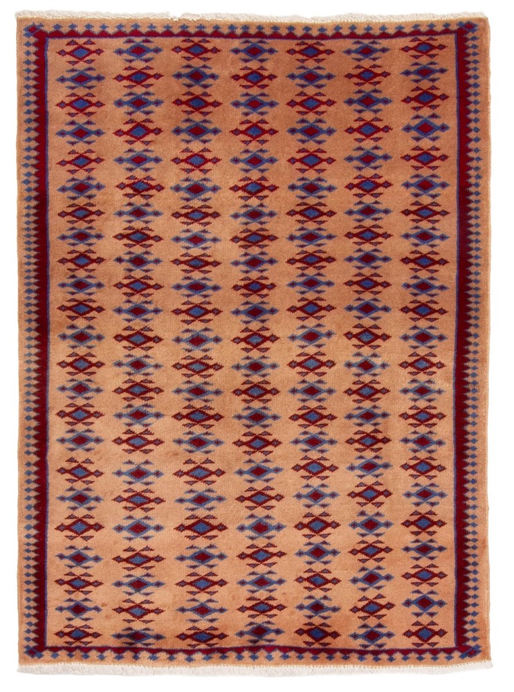 Vintage 3'2" x 4'3" Traditional Hand Knotted Vegetable Dye Wool Area Rug