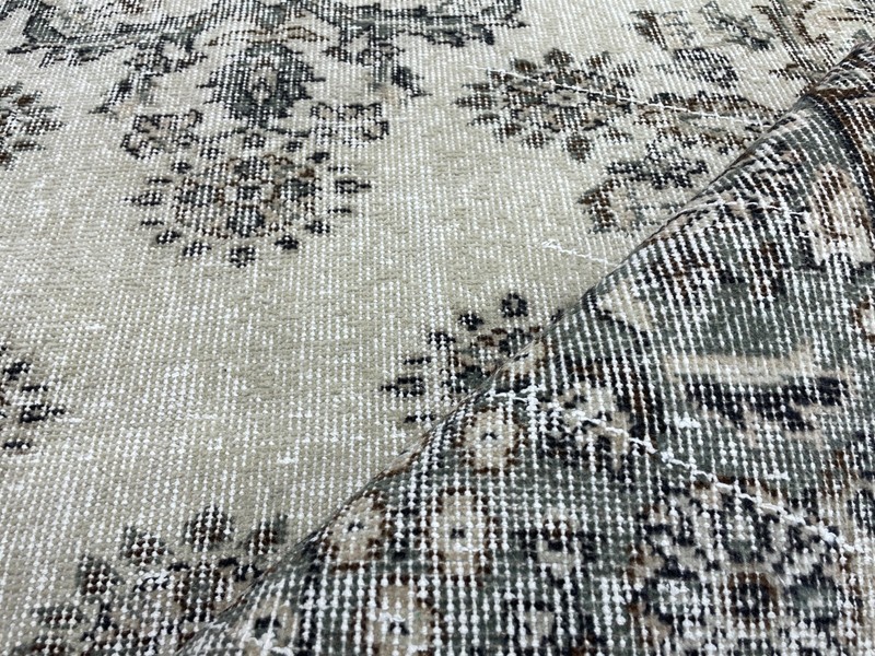 4x7 Beige Green Brown Vintage Turkish Rug, Hand-Knotted Wool Living Room Rug gallery