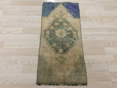 Antique Anatolian Small Rug 1.2×2.5 ft Handwoven Wool Muted Earth Tone Decor