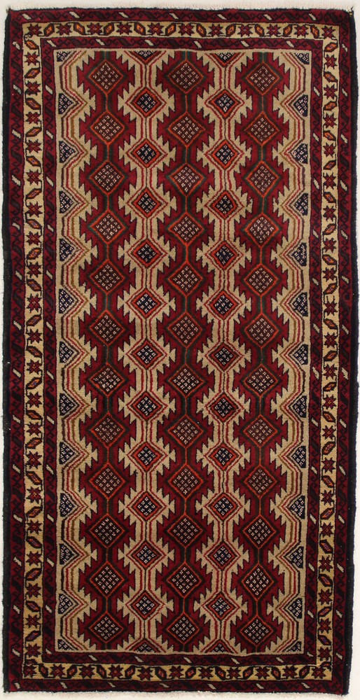 Handmade Vintage Oriental Rug 3'5X7 ft Tribal Geometric Style Foyer Area Carpet