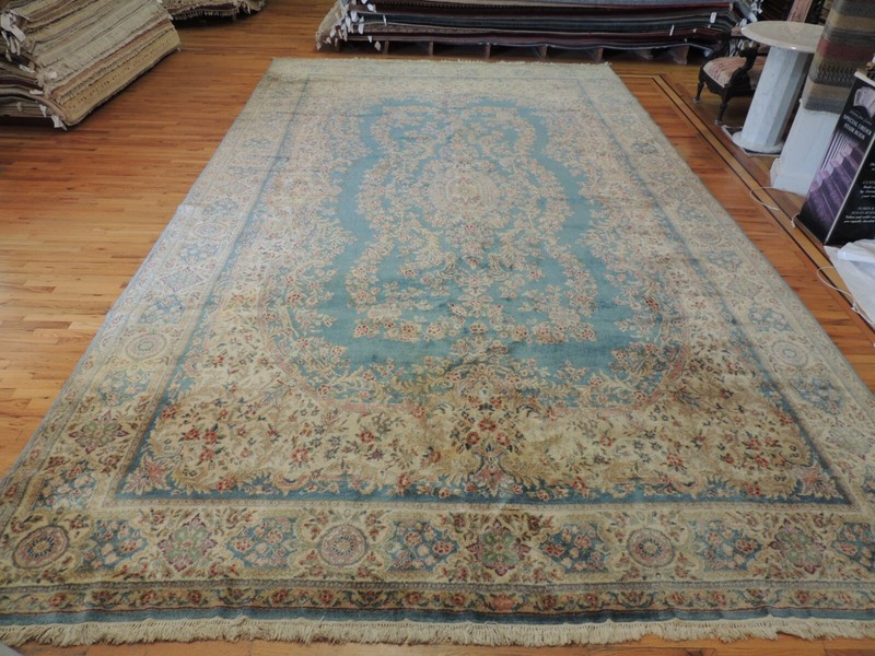 WOW! 12x19 Antique Oversize/Palace size Kermaan Oriental Area Rug BLUE wool gallery