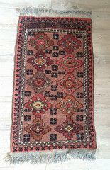 Vintage small wool Afghan Turkmen rug. 100cm x 55cm