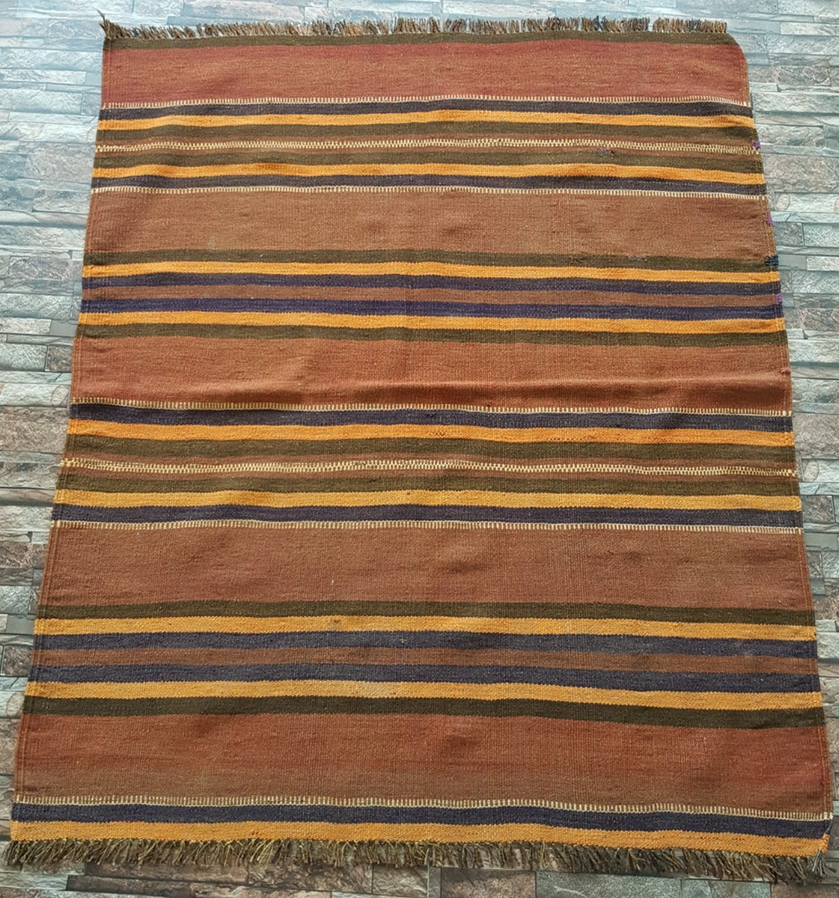 Vintage Handmade Traditional Lovely Striped Kilim Floor Rug Carpet 166x138 cm