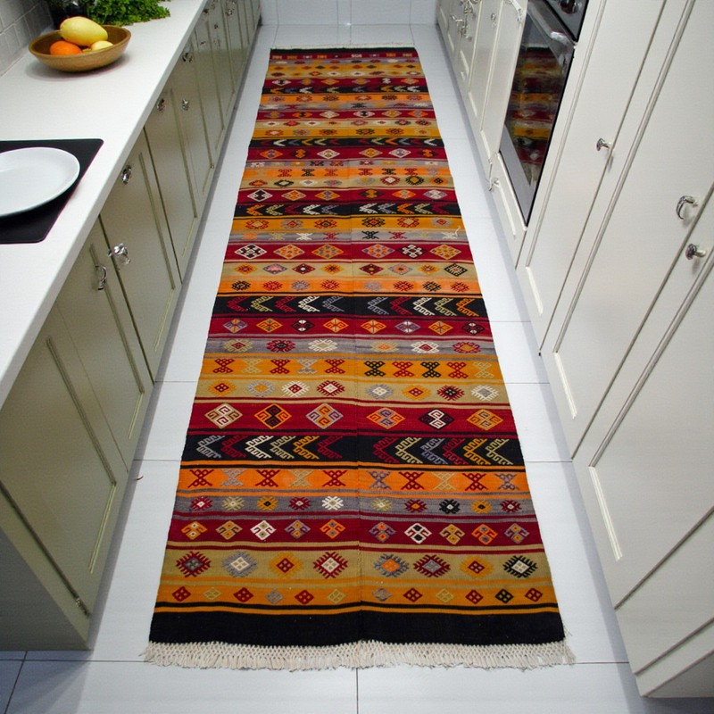 Handmade vintage runner rug Turkish kilim embroidered hallway decor rug 3x12 ft gallery