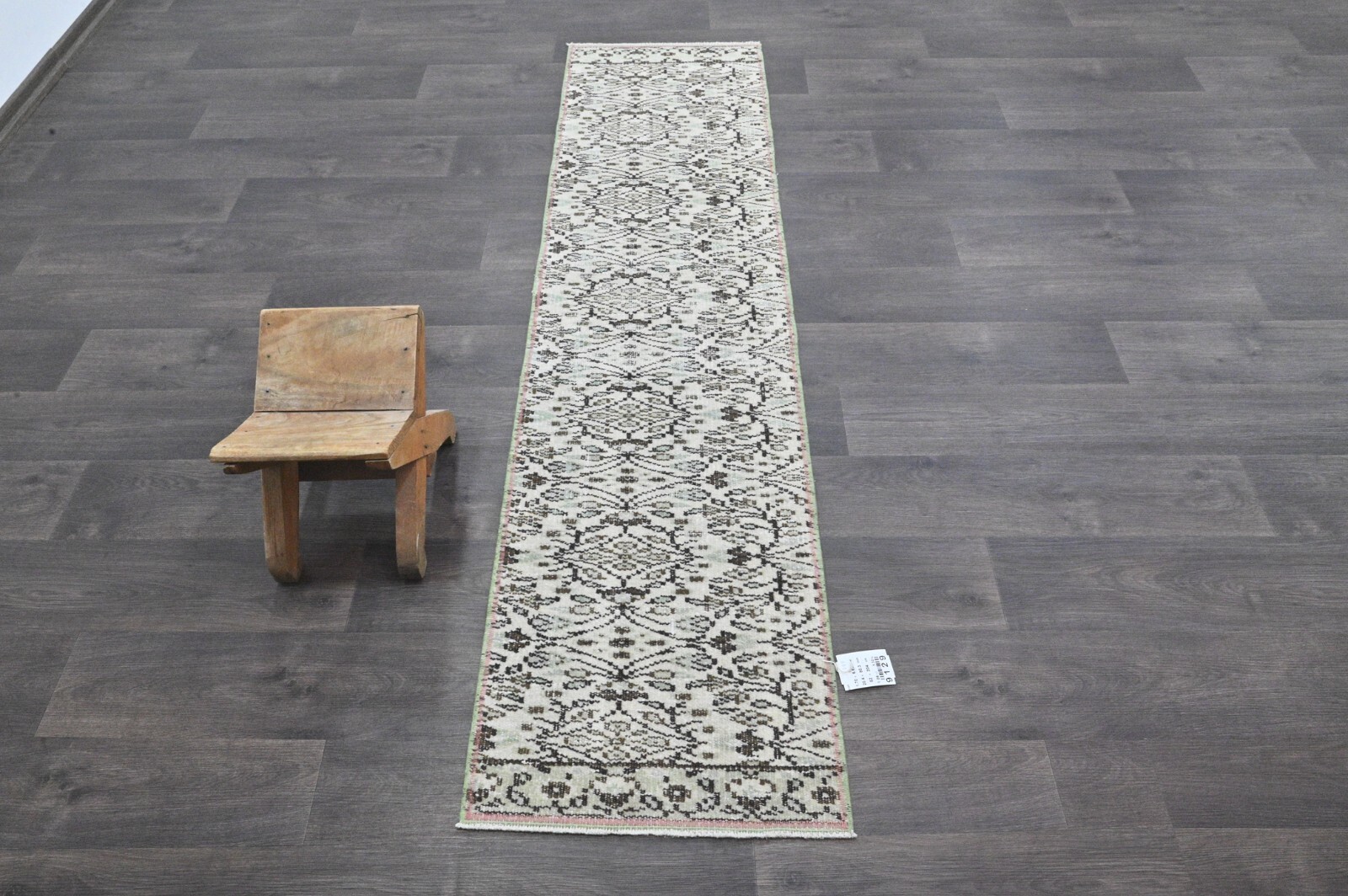 Vintage Turkish Runner Rug 2x7ft Wool Anatolian Handmade Hallway Oushak BEIGE gallery