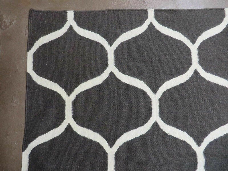 Modern Indian Dhurrie Rug 6x8, Geometric Trellis, Black gallery