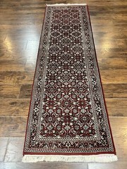 Oriental Runner Rug 2.7 x 8 Wool Handmade Vintage Hallway Carpet Red Black Mahi