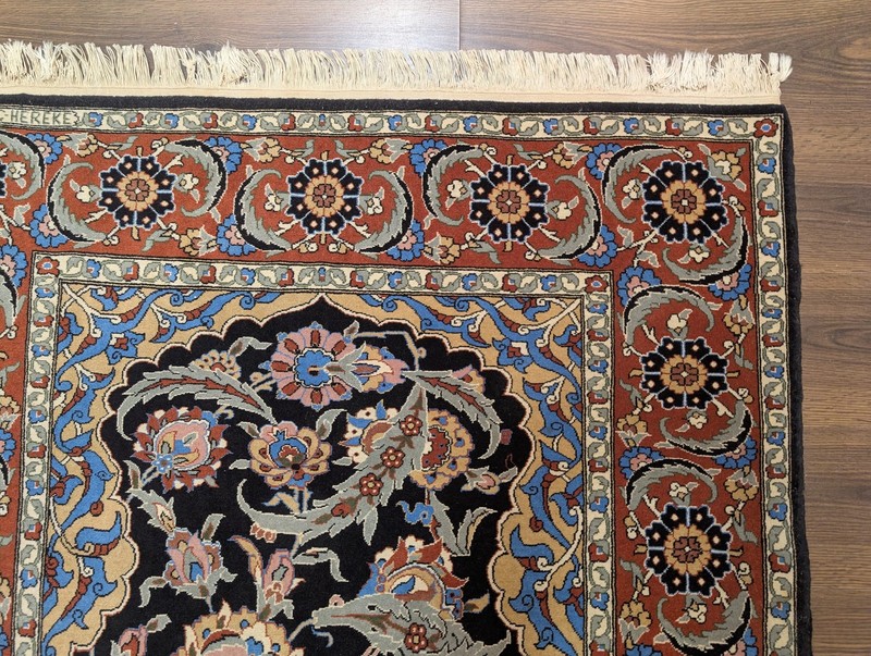 Turkish Hereke Rug 4x7, Kork Wool, Hand-Knotted Blue Carpet, Signed gallery