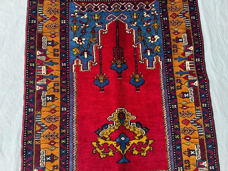 3x4'5 ft Vintage Turkish Hand-Knotted Prayer Rug Red and Mustard Gold Decor Rug gallery