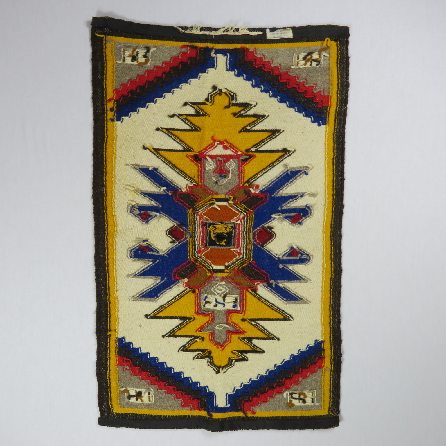 Rare VTG Tribal Native American Aztec Incan Southwestern Virgin Wool Rug 80s 90s gallery