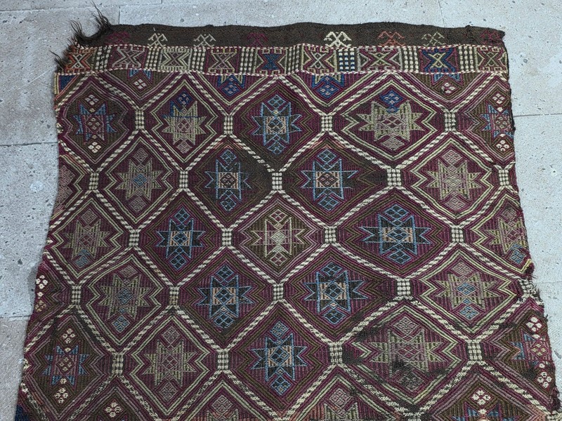Antique Reyhanlı Sack Rug, Old Wool Tribal Carpet, Anatolian Bag Face Textile gallery