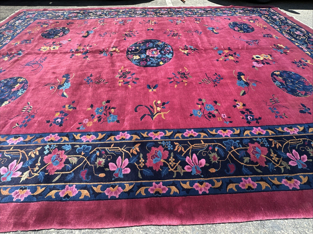Auth: 20's Art Deco Chinese Rug OUTSTANDING Thick & SILKY Purple 10x15