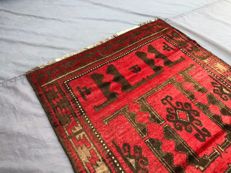 3'3 x 6'2 ft Vintage Afghan Hand Knotted Red Rug Tribal Soft Pile Caucasian Rug gallery