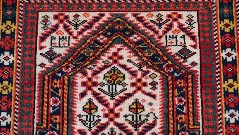 Antique Caucasian Shiravan Dated Hand Knotted Wool Rug Prayer Design 2'4" x 3'7" gallery