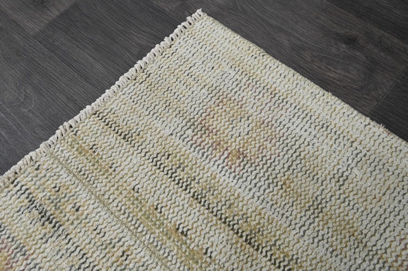 Vintage Turkish Runner Rug 2x5ft BEIGE Handmade Anatolian Oushak Hallway Wool gallery