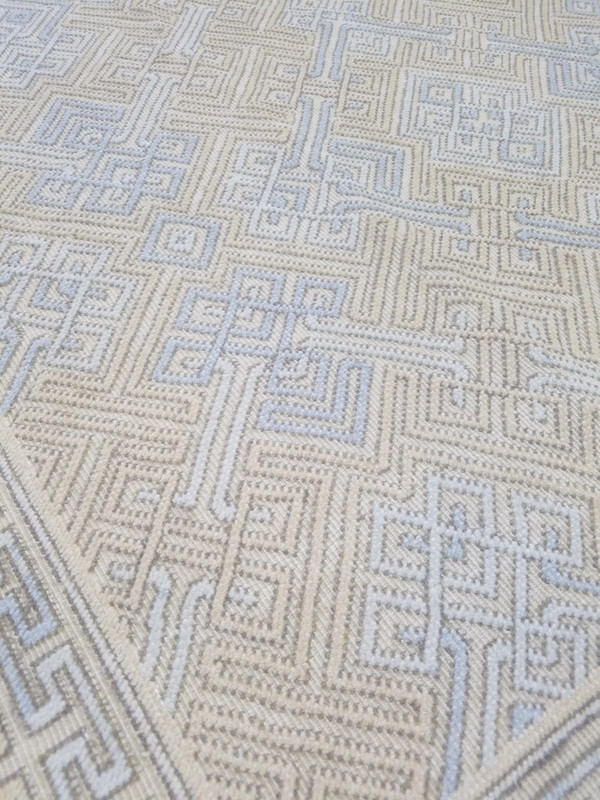 Gorgeous Romanian Geometric Design Beige & Blue High & Low Wool 8 x 10 Rug gallery