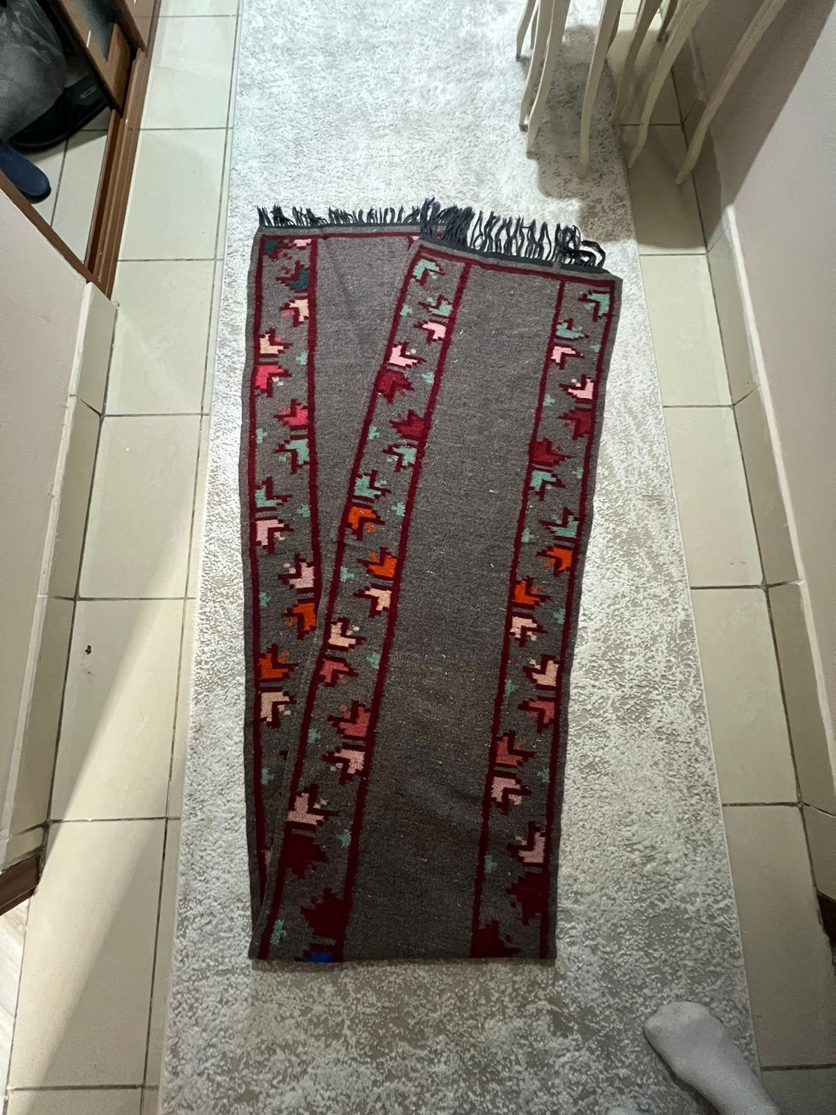 Vintage Wool Kilim Runner Rug 300x52 cm – 100% Wool Tribal Hallway Rug gallery