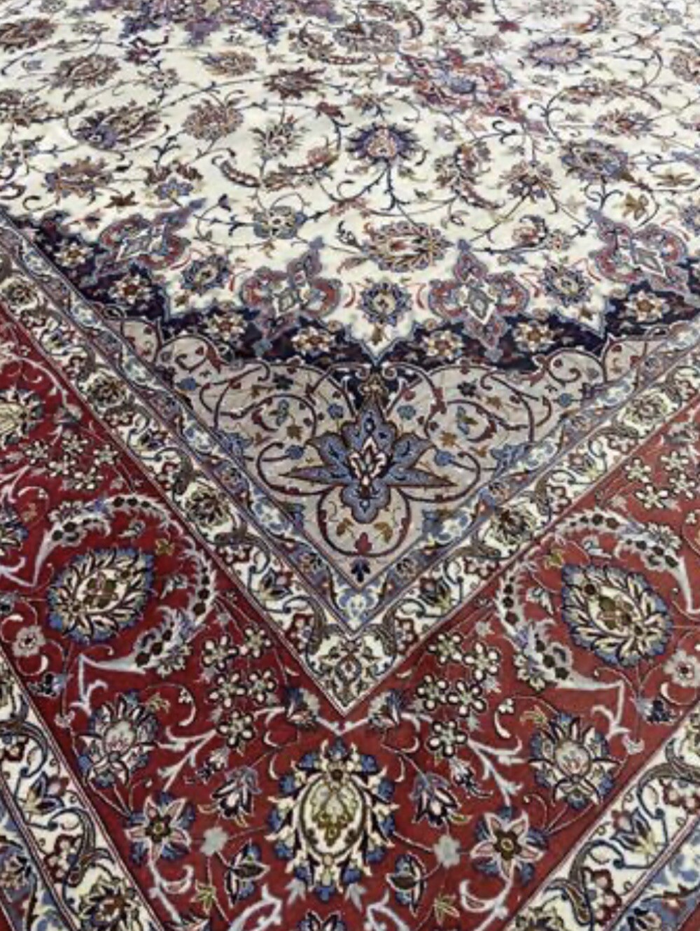 8.4 X 11 Auth Isfahann Area Rug Oriental Ivory Knotted Wool & Silk Pile A+ gallery