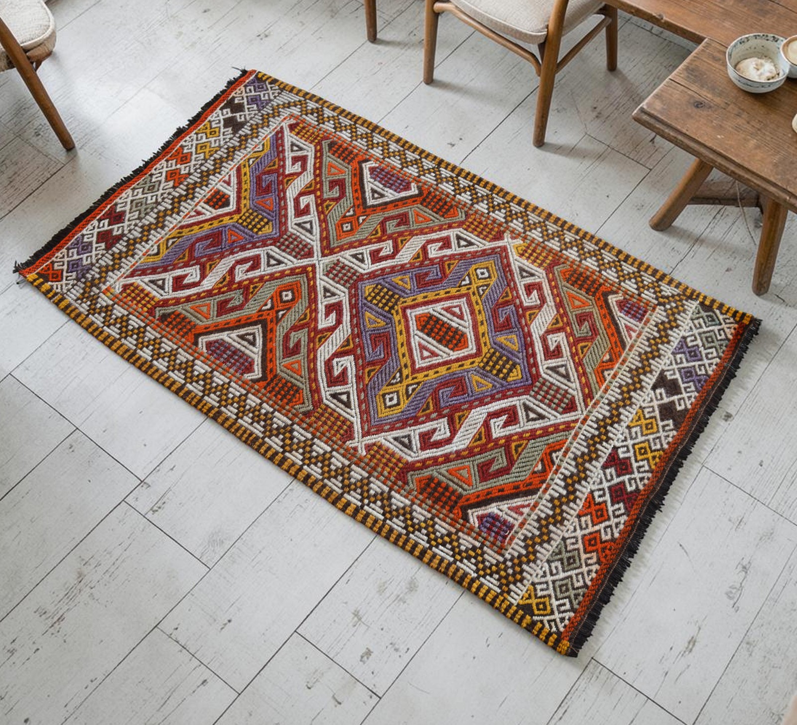 Handmade Kilim Rug Embroidered Turkish Rug Small Rug Organic Wool 2'4" x 3'10" gallery