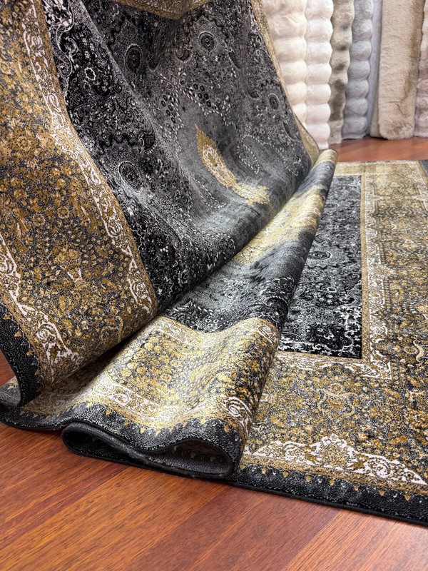 8x11 Ft Turkish Silk Rug Gray Gold Medallion Oriental Luxury Area Carpet New gallery