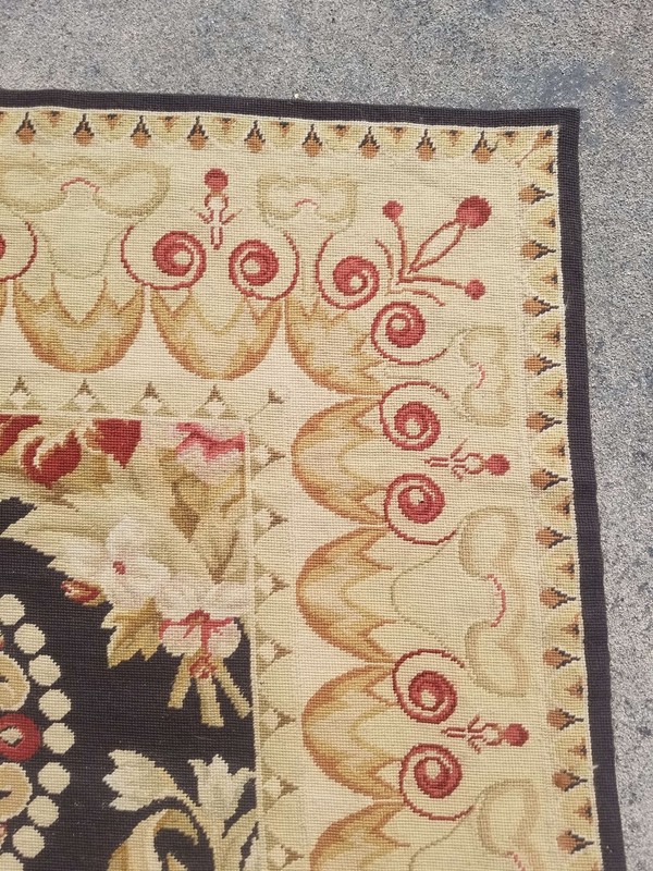 Vintage French Needle Point Handmade Floral Beige Wool Rug Carpet 177x113cm gallery
