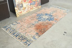 3×8 Turkish Runner Rug Hand-Knotted Vintage Neutral Wool Rug Oushak Carpet,134