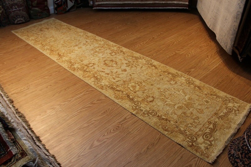 12 Ft. Hall Runner, Fine Quality handmade hand-knotted beige-light-blue-green gallery
