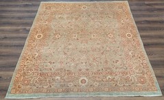 Square Peshawar Rug 7×7 ft, Wool, Hand Knotted, Light Neutral Colors