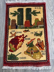 Afghan Handmade Wool Rug 9/11 War Rug Knotted Pictorial Hanging Wall Rug