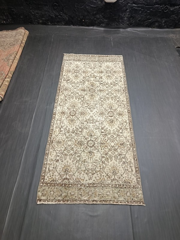 Beige Turkish Vintage Runner, 2.9x6.7ft, Antique Beige Brown Handmade Runner, gallery