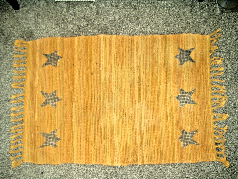 Vintage Folk Art Rug Hand Woven w/ Fringe 35" x 24" Hand Made Rectangle w/ Stars gallery