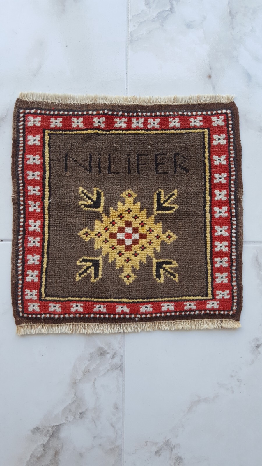 SQUARE Antique Rug Flowers Handmade Wool Rug Antiq Lotus Motif FREE SHİPPİNG .! gallery
