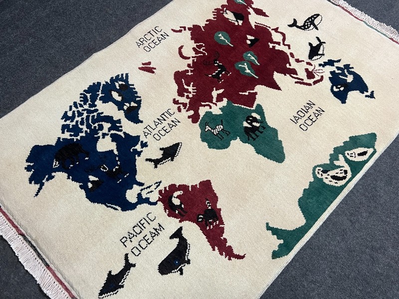 Afghan World Map Rug 3x5 Ft Handmade Wool Educational Pictorial Area Rug gallery