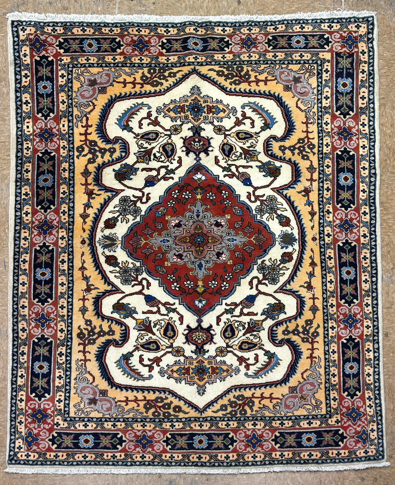 Vintage Ardebil Tribal Oriental Area Rug 5x7 Hand Knotted Wool Ivory Blue Boho gallery
