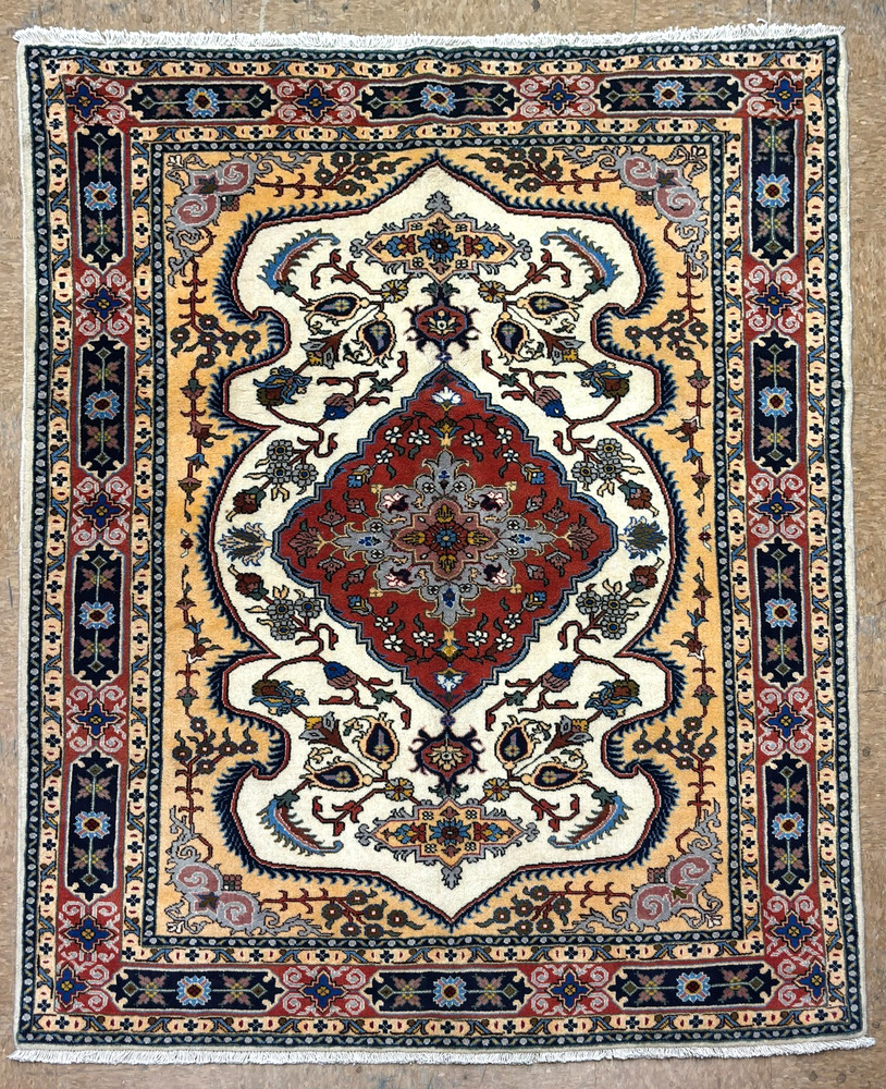 Vintage Ardebil Tribal Oriental Area Rug 5x7 Hand Knotted Wool Ivory Blue Boho