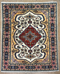 Vintage Ardebil Tribal Oriental Area Rug 5×7 Hand Knotted Wool Ivory Blue Boho