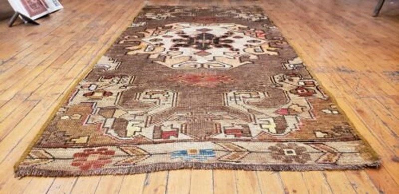 Bohemian Antique 1940s Wool Pile Vegy Dye Nagorno-Karabakh Runner Rug 3x6ft gallery