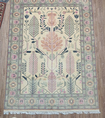 Handmade Afghan Rug 6.5×4.8 ft – Wool Tribal Carpet with Floral Geometric Design