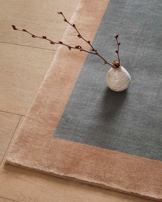 Minimalist Luxury Handwoven New Zealand Wool Rug – Flint Blue with Beige Border gallery