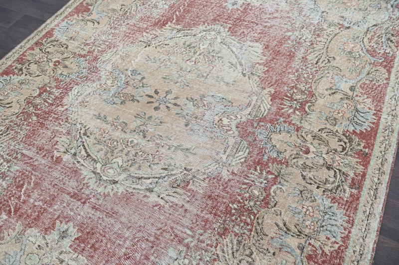 Oushak Turkish Vintage Rug 7x10 Kilim Rug Anatolian Handmade Boho Decor RED gallery