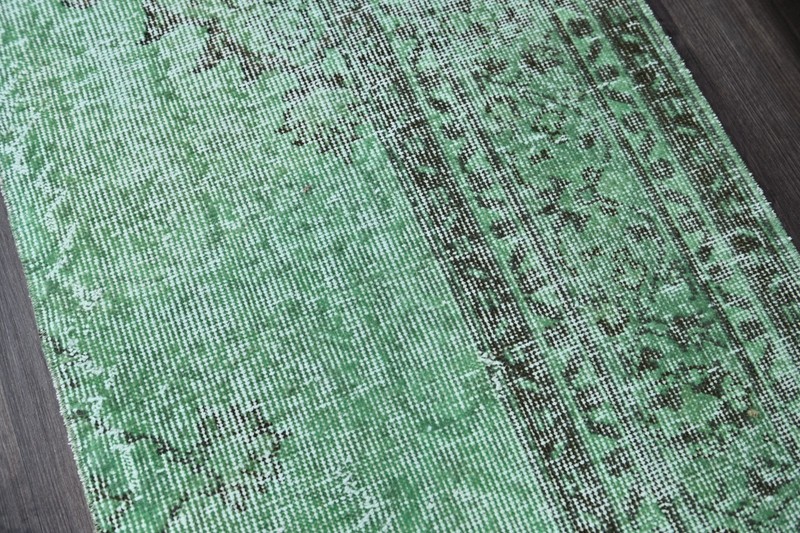 Vintage Turkish Runner Rug 2x9ft GREEN Handmade Anatolian Oushak Hallway Wool gallery