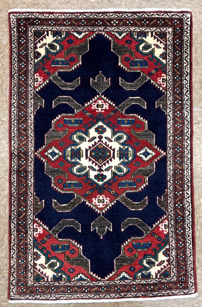 Vintage Ardebil Oriental Tribal Geometric Hand Knotted Wool Rug 2x4 Navy Blue