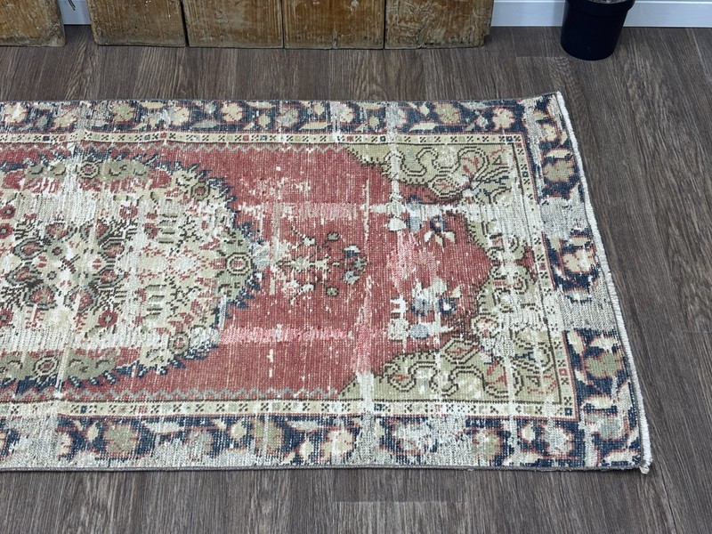 3x6 Distressed Red Vintage Turkish Runner, Hand-Knotted Wool Small Hallway Rug gallery