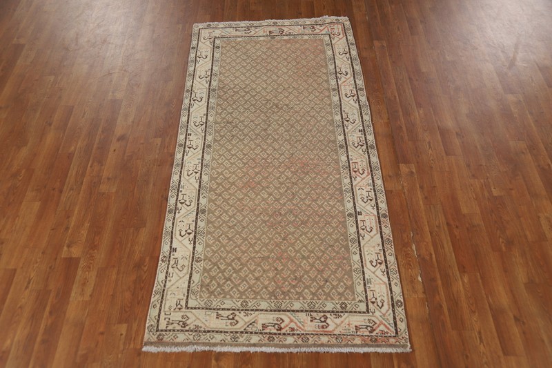 Vintage Muted Brown Wool Botemir Paisley Hand-made 7 ft Runner Rug 3x7 Carpet gallery